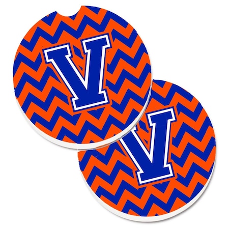 Letter V Chevron Orange And Blue Set Of 2 Cup Holder Car Coaster